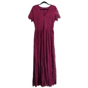 Deep Red Maxi Dress with Lace Overlay